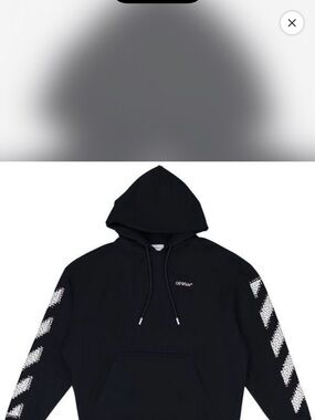 Off-White Black Hoodie with White Diagonal Sleeve Graphics